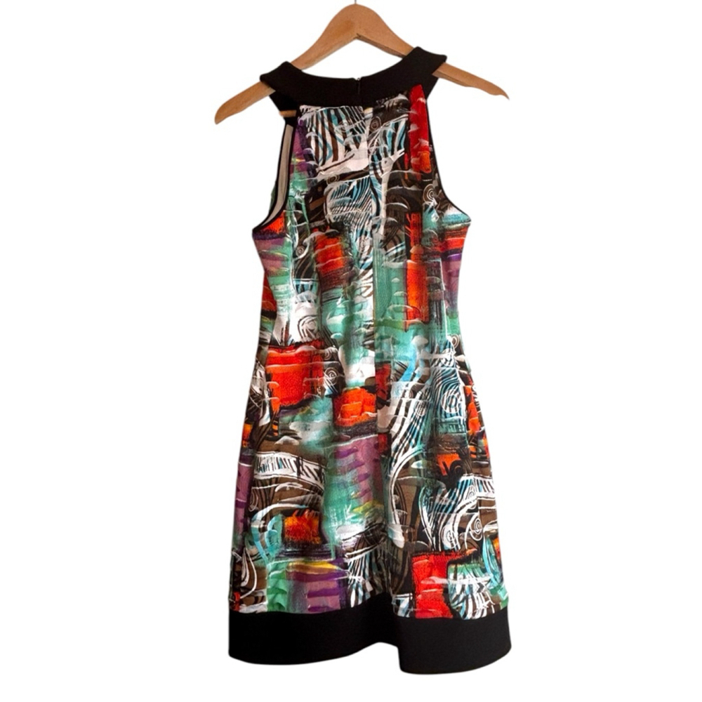 Joseph Ribkoff Dress Ruffle Abstract Midi Size 8 - Picture 2 of 7
